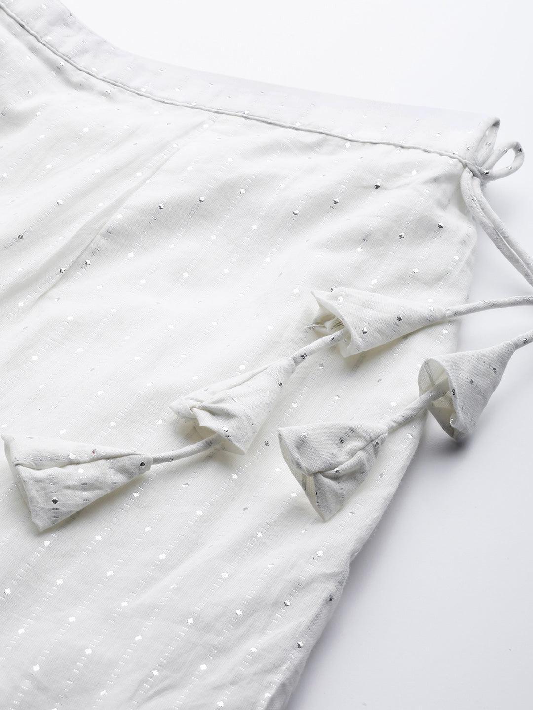 White Self Design Cotton Sharara Pants - ShopLibas