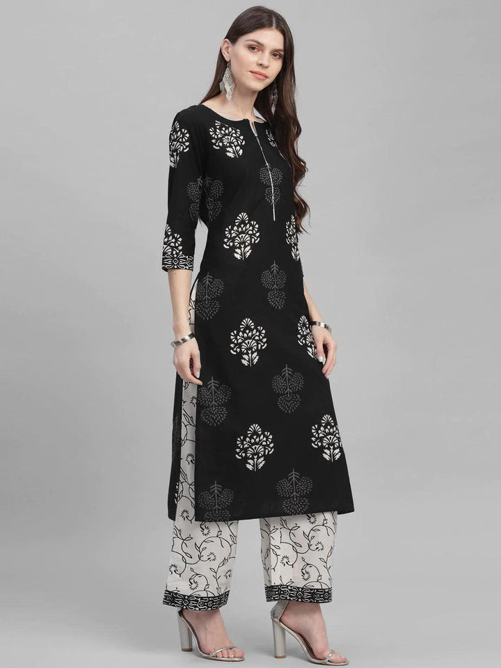 Black Printed Cotton Suit Set - ShopLibas