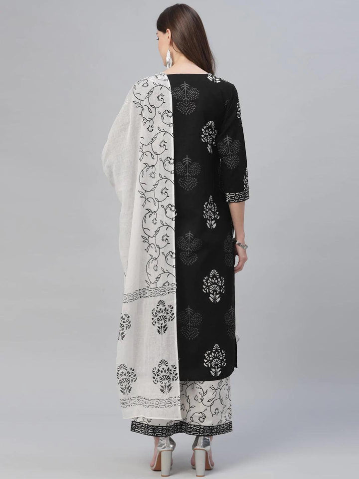 Black Printed Cotton Suit Set - ShopLibas