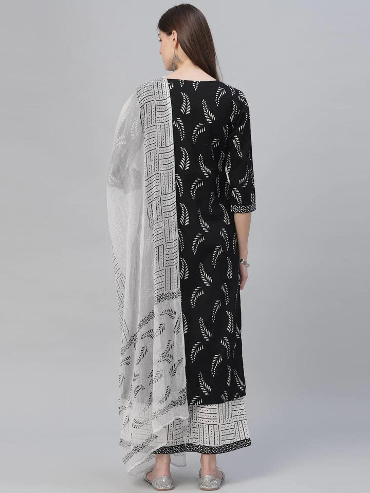 Black Printed Cotton Suit Set - ShopLibas
