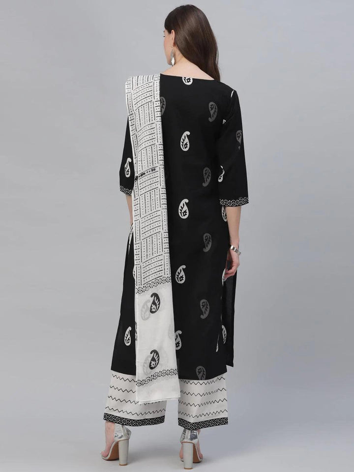 Black Printed Cotton Suit Set - ShopLibas