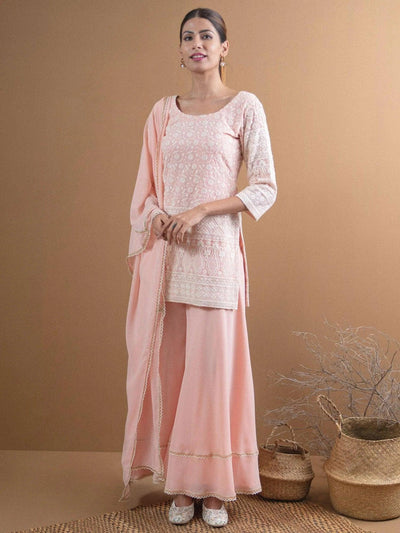 KAYRA Pink Embroidered Georgette Suit Set - ShopLibas
