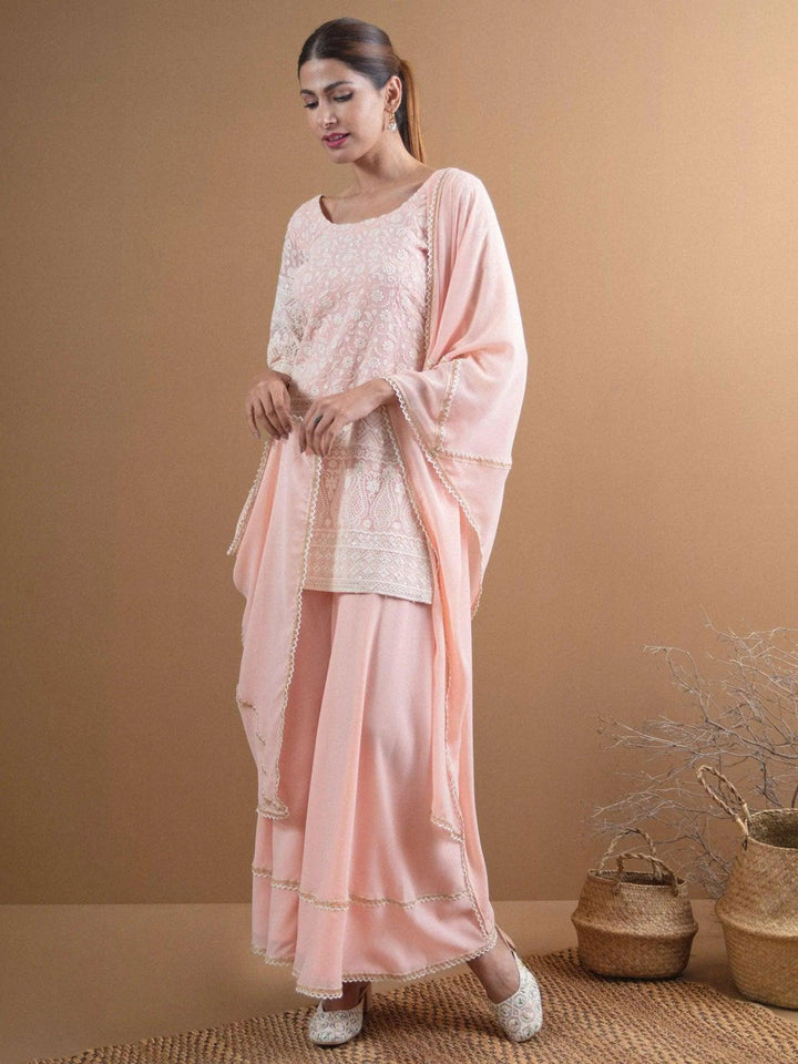 KAYRA Pink Embroidered Georgette Suit Set - ShopLibas