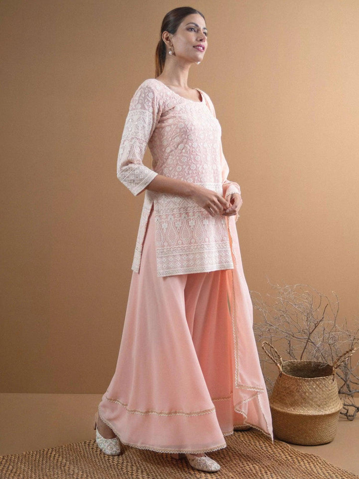 KAYRA Pink Embroidered Georgette Suit Set - ShopLibas
