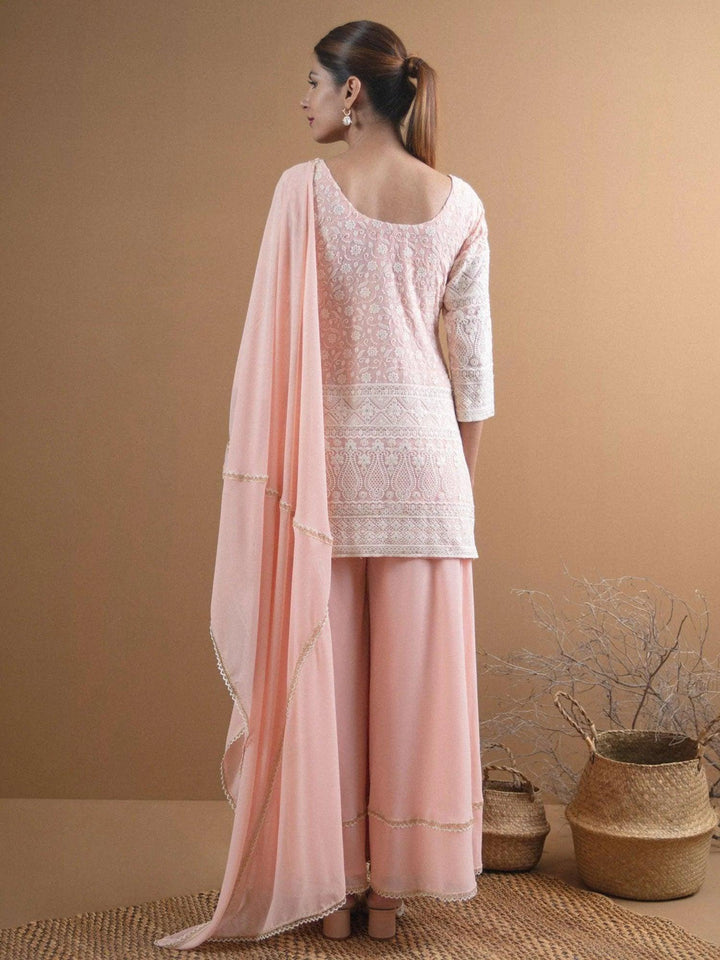 KAYRA Pink Embroidered Georgette Suit Set - ShopLibas