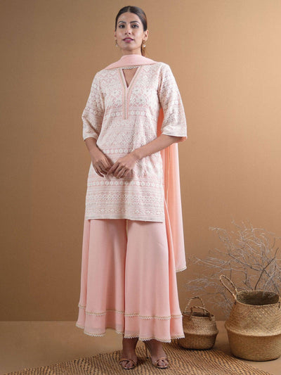 KASHVI Pink Embroidered Georgette Suit Set - ShopLibas
