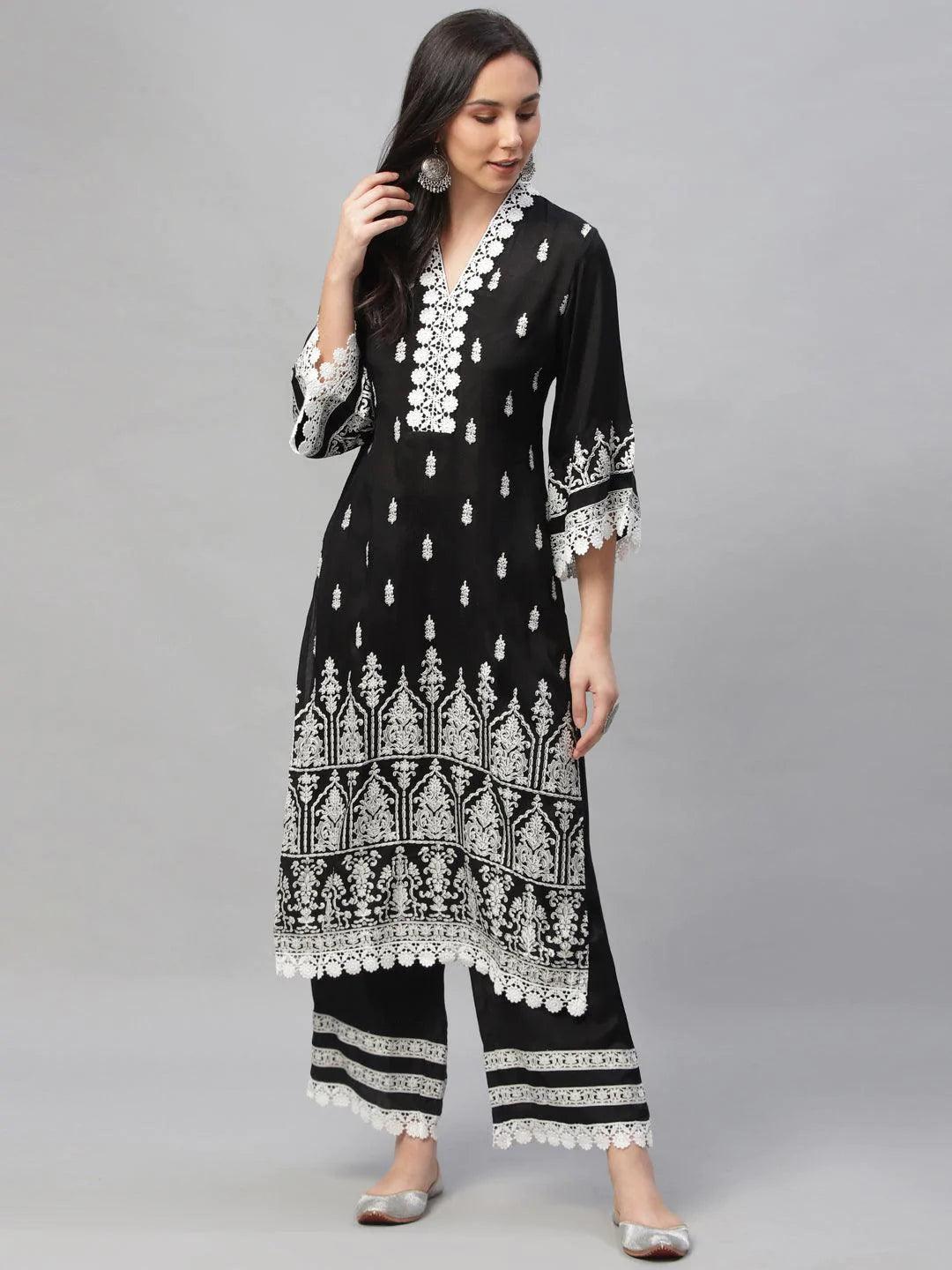 Black Printed Shantoon Kurta Set - ShopLibas 