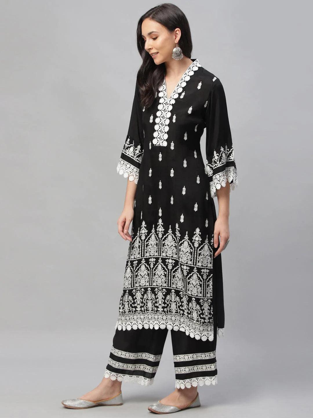 Black Printed Shantoon Kurta Set - ShopLibas 