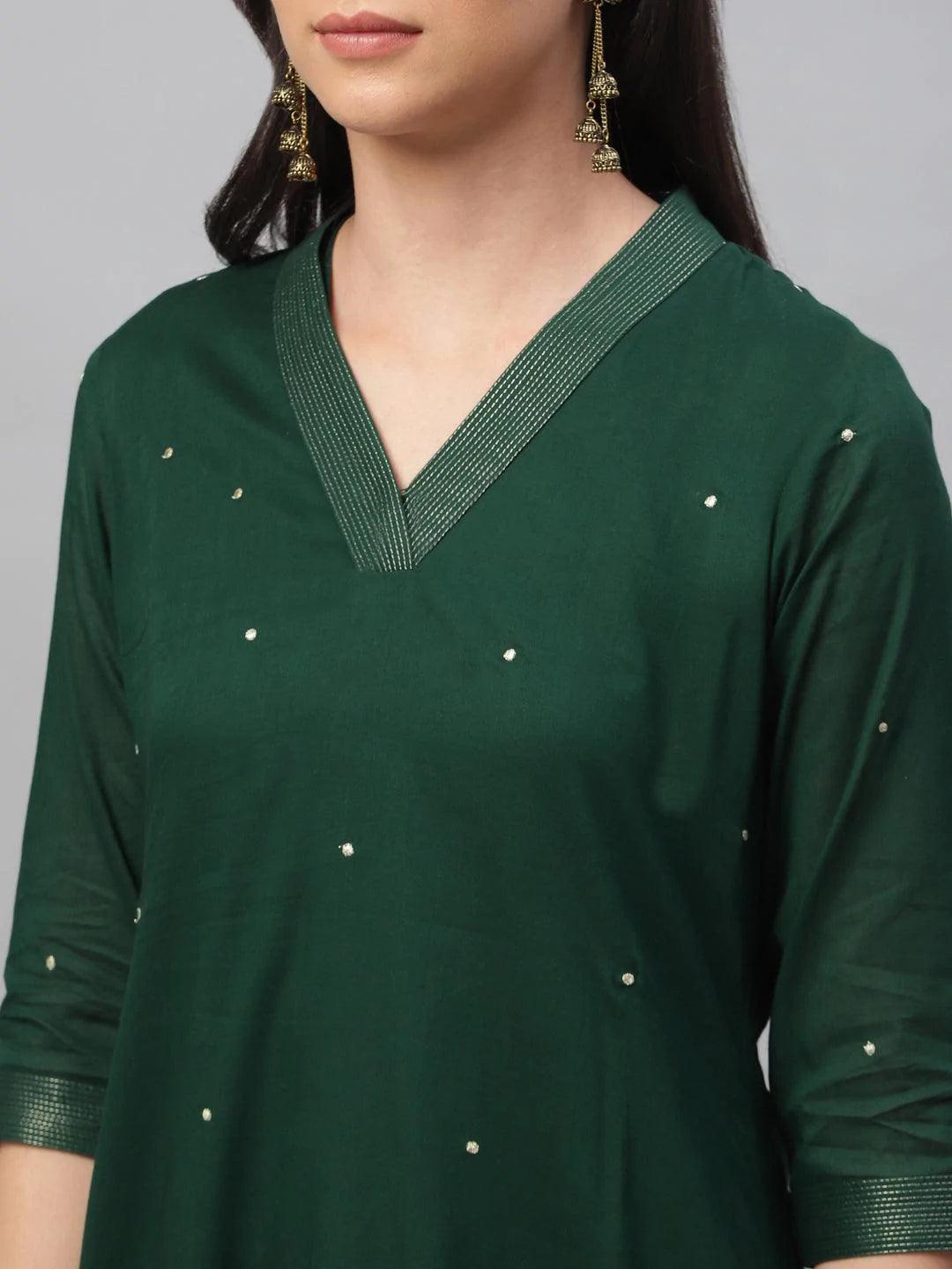 Green Embroidered Cotton Suit Set - ShopLibas 