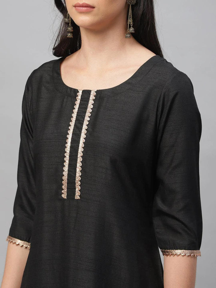 Black Solid Polyester Suit Set - ShopLibas
