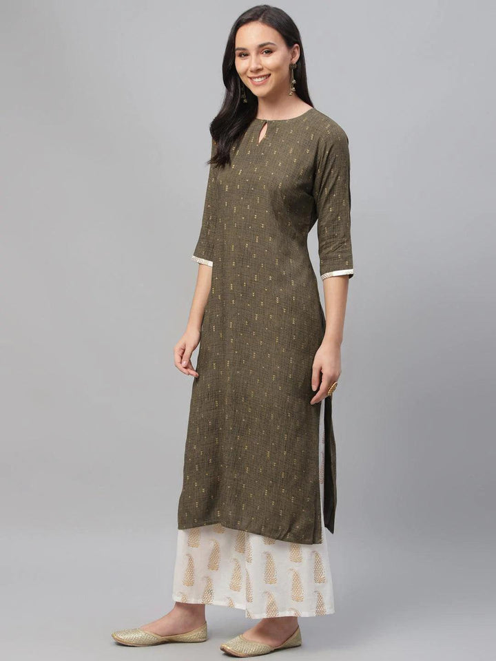 Olive Green Printed Rayon Suit Set - ShopLibas