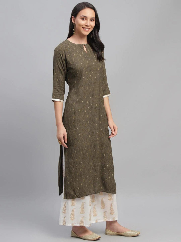 Olive Green Printed Rayon Suit Set - ShopLibas