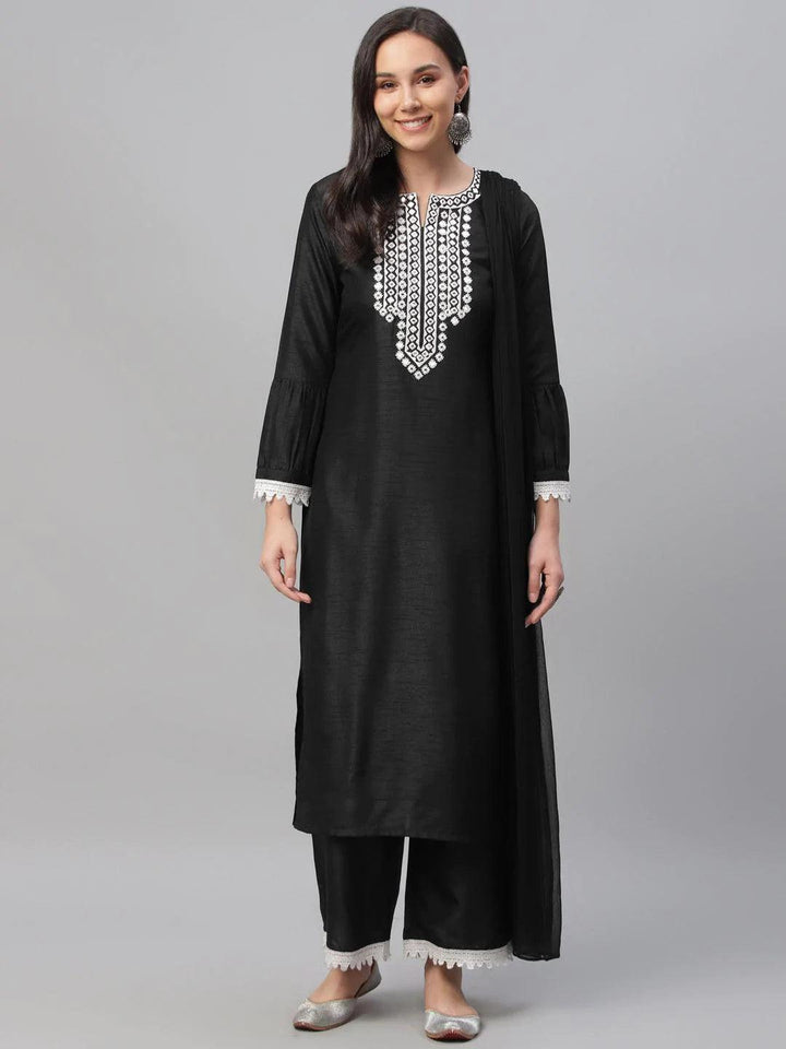 Black Embroidered Shantoon Suit Set - ShopLibas