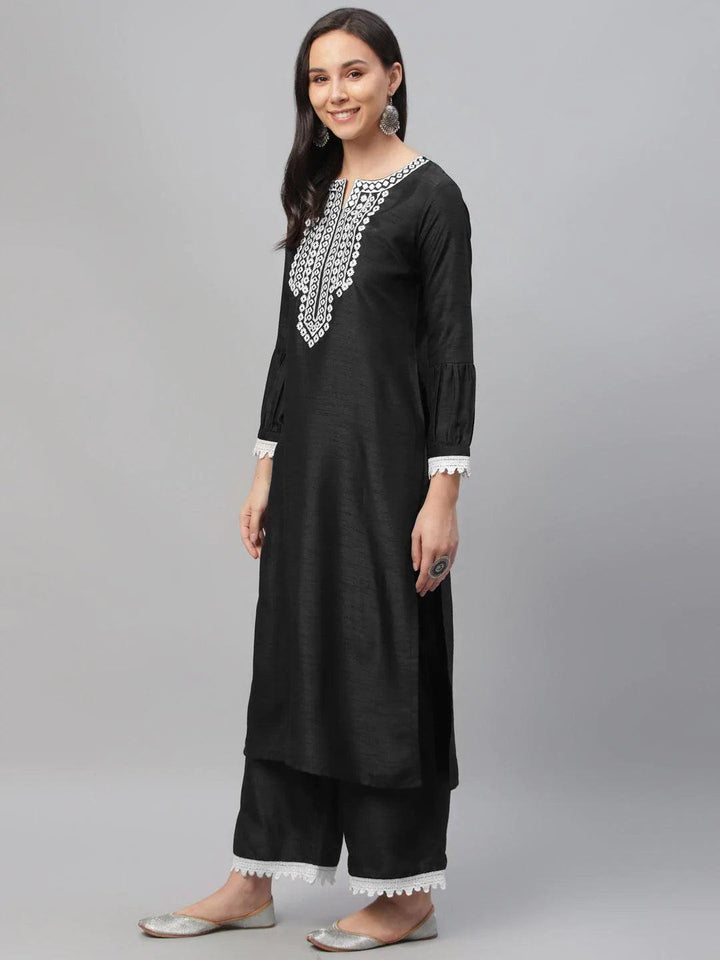 Black Embroidered Shantoon Suit Set - ShopLibas