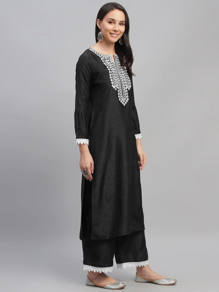 Black Embroidered Shantoon Suit Set - ShopLibas