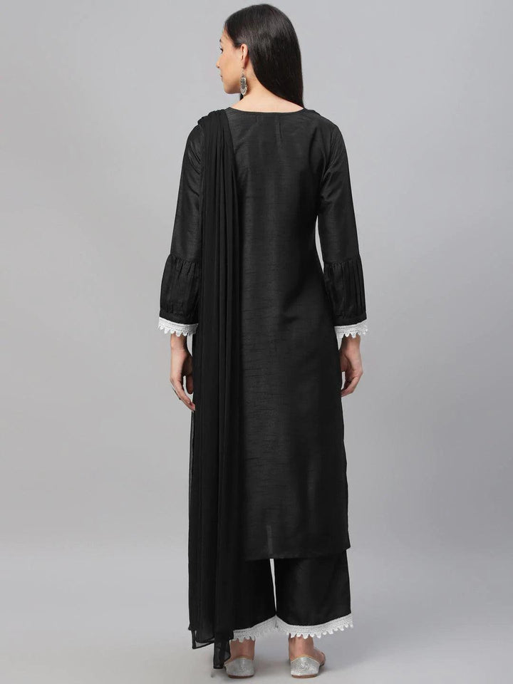 Black Embroidered Shantoon Suit Set - ShopLibas