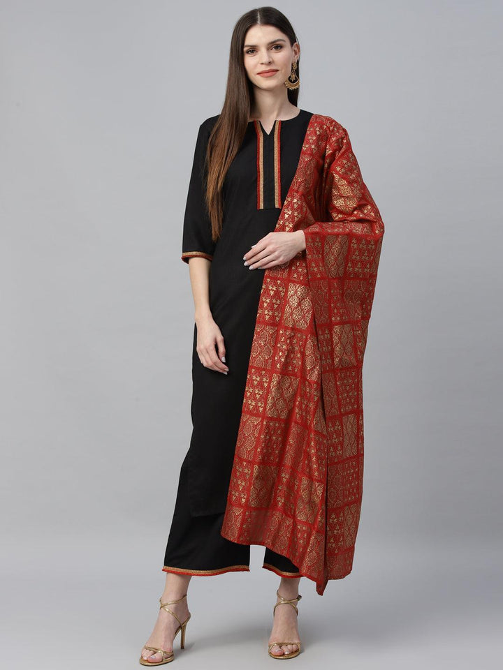 Black Solid Cotton Suit Set - ShopLibas