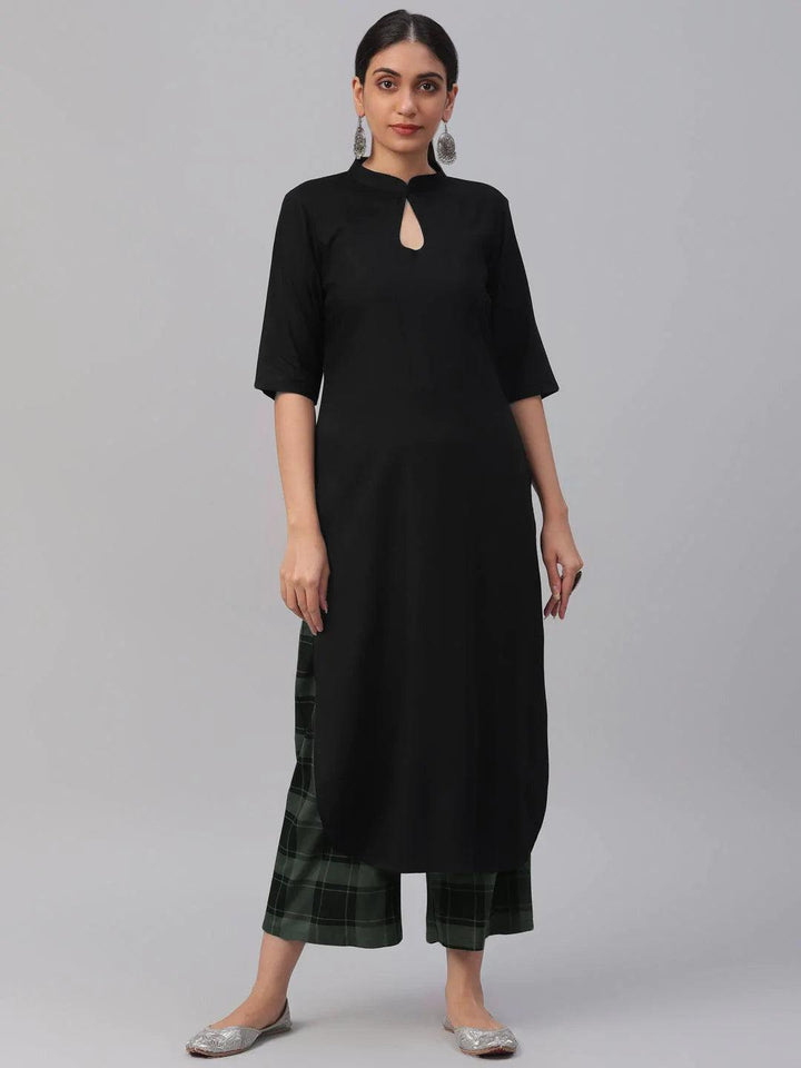 Black Solid Rayon Kurta Set - ShopLibas
