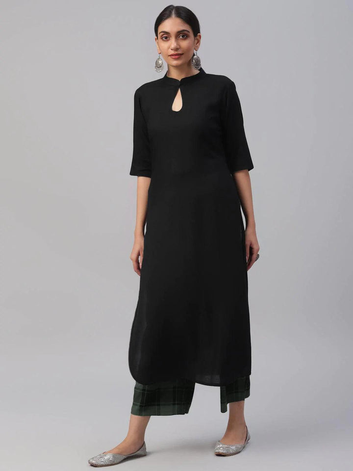 Black Solid Rayon Kurta Set - ShopLibas