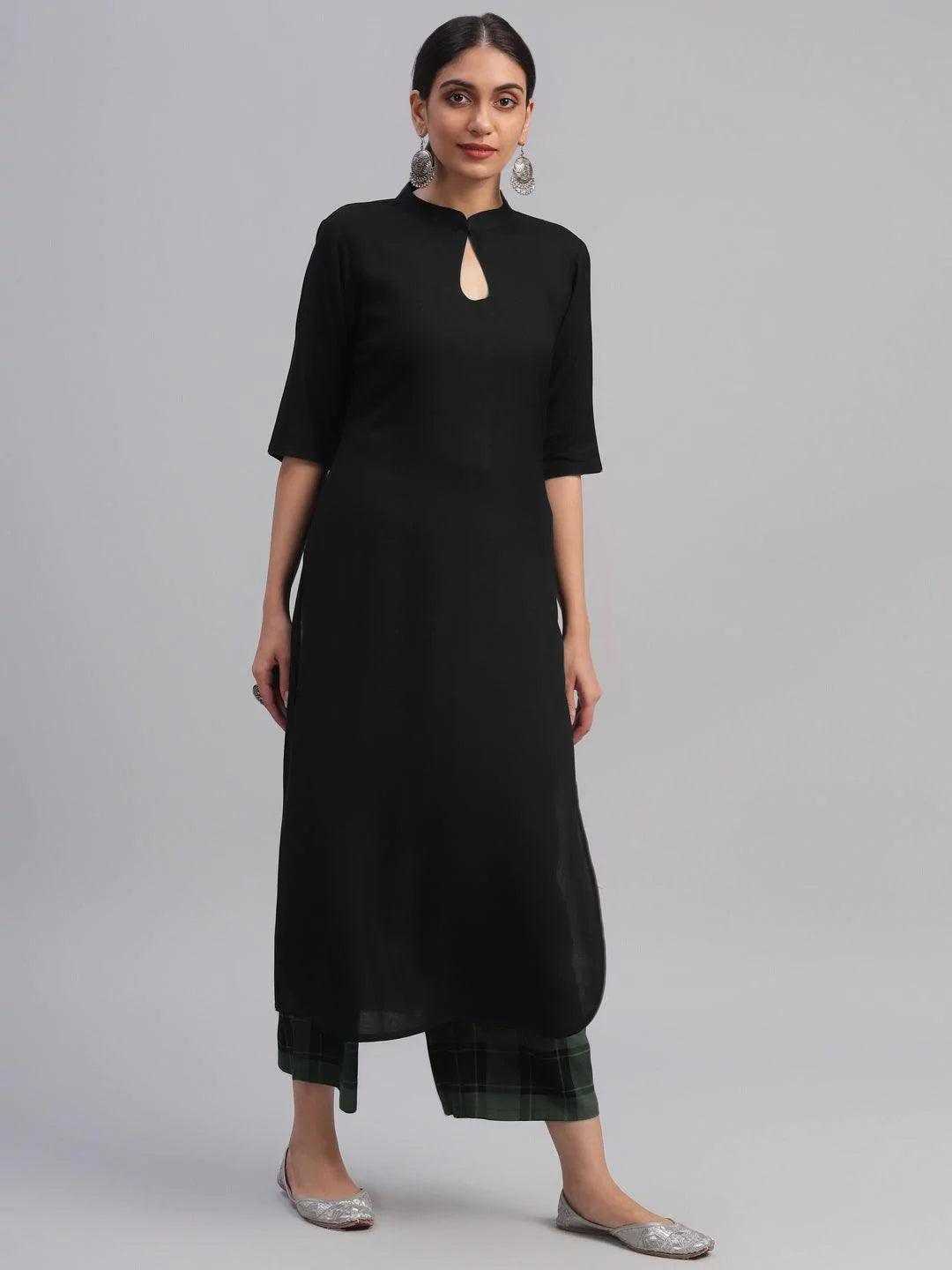 Black Solid Rayon Kurta Set - ShopLibas