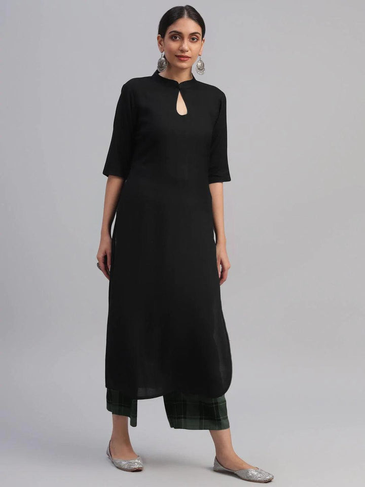 Black Solid Rayon Kurta Set - ShopLibas