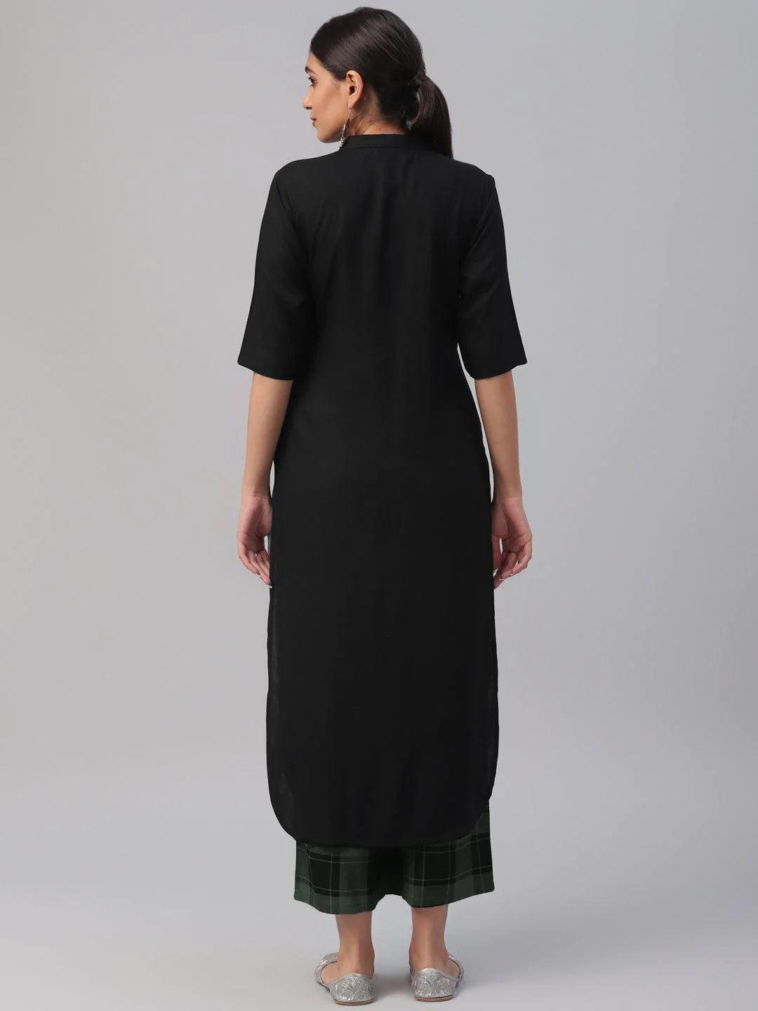 Black Solid Rayon Kurta Set - ShopLibas