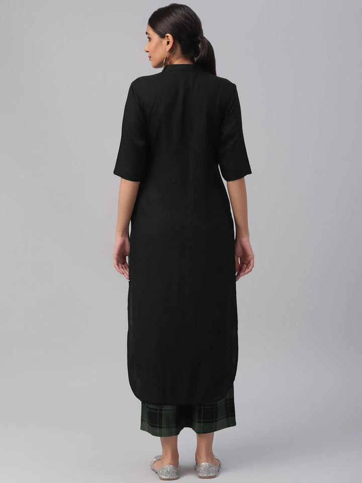 Black Solid Rayon Kurta Set - ShopLibas