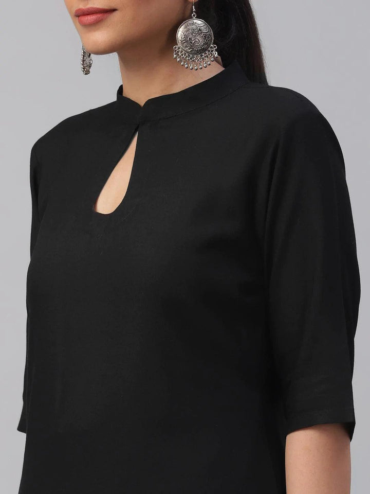 Black Solid Rayon Kurta Set - ShopLibas