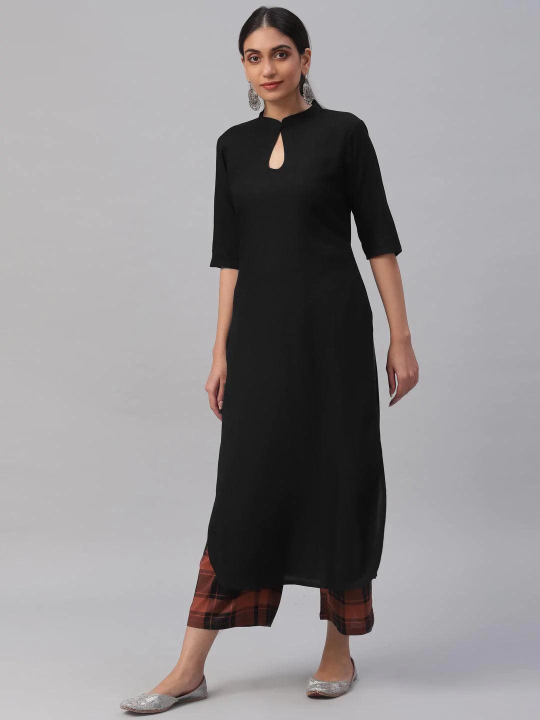Black Solid Rayon Kurta Set - ShopLibas