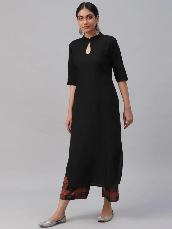 Black Solid Rayon Kurta Set - ShopLibas