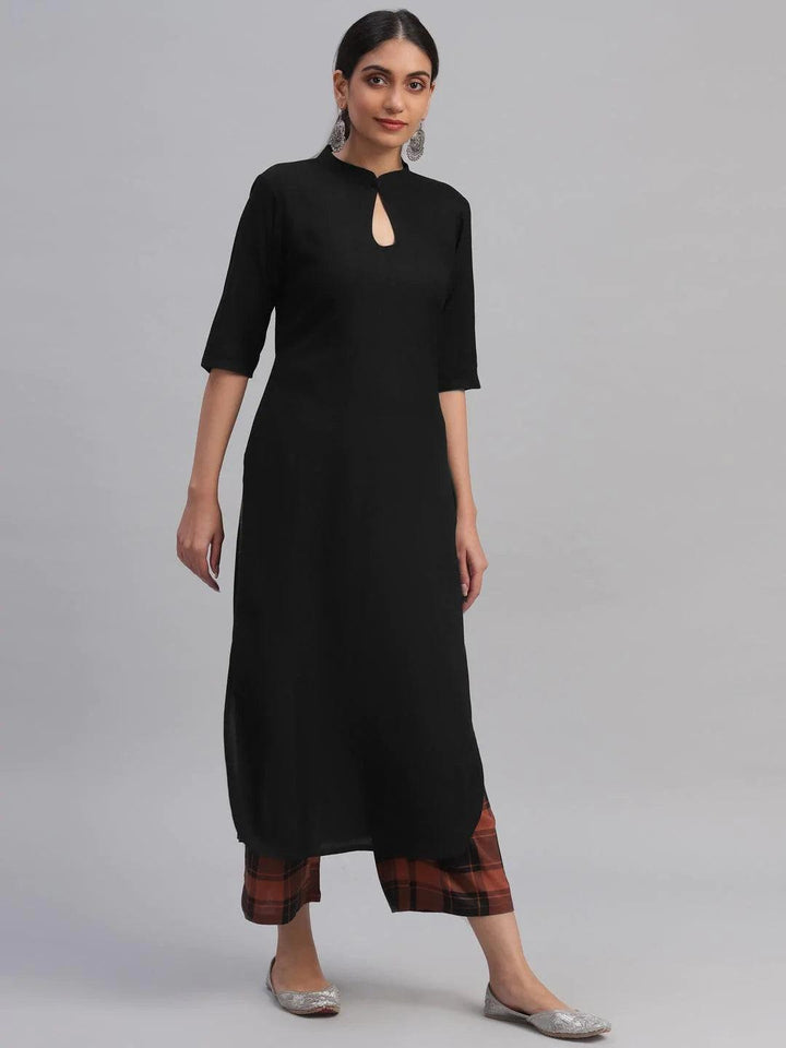 Black Solid Rayon Kurta Set - ShopLibas
