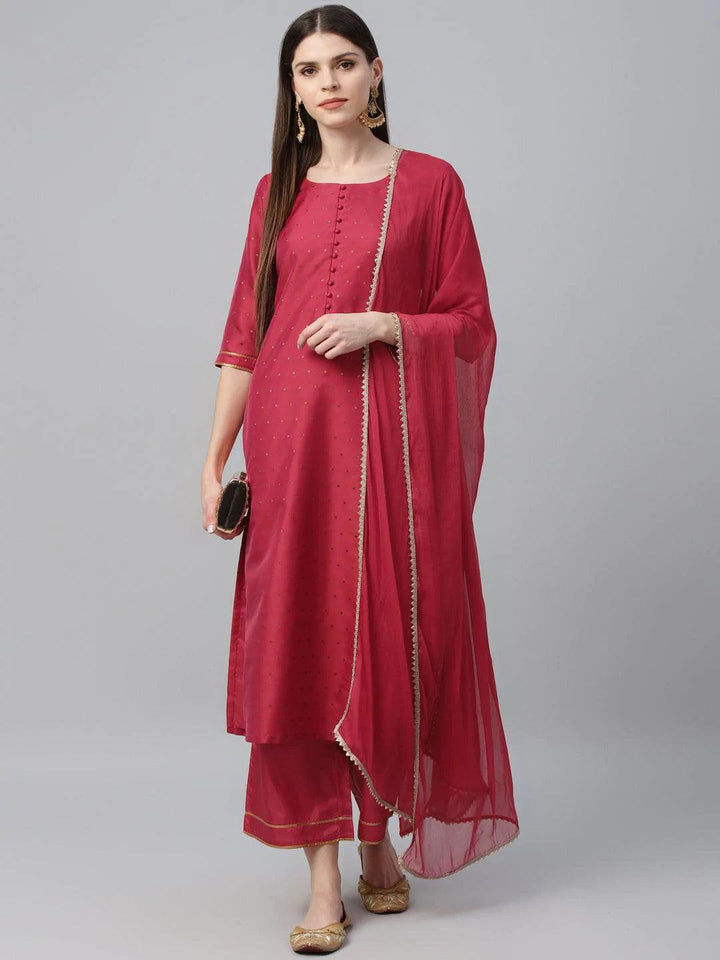 Pink Self Design Polyester Suit Set - ShopLibas