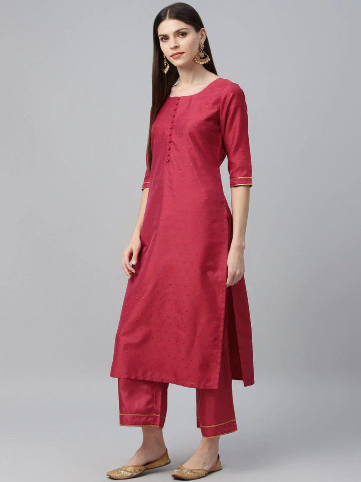 Pink Self Design Polyester Suit Set - ShopLibas