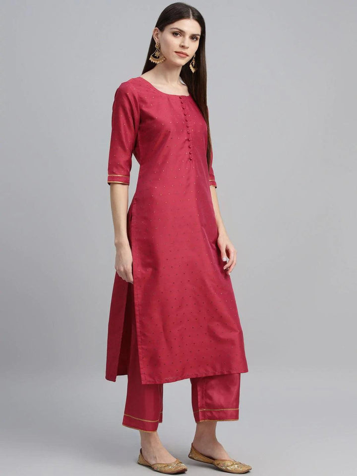 Pink Self Design Polyester Suit Set - ShopLibas