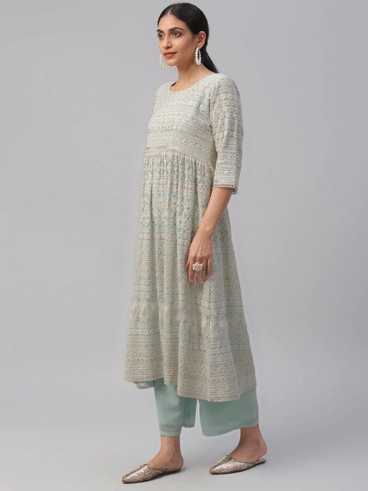 Blue Embroidered Georgette Suit Set - ShopLibas