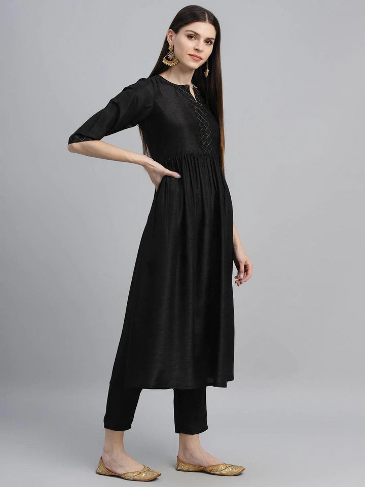 Black Solid Polyester Kurta Set - ShopLibas