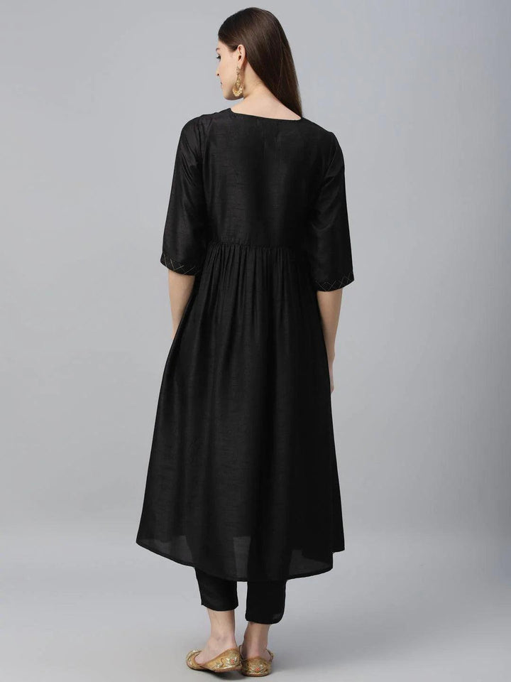 Black Solid Polyester Kurta Set - ShopLibas