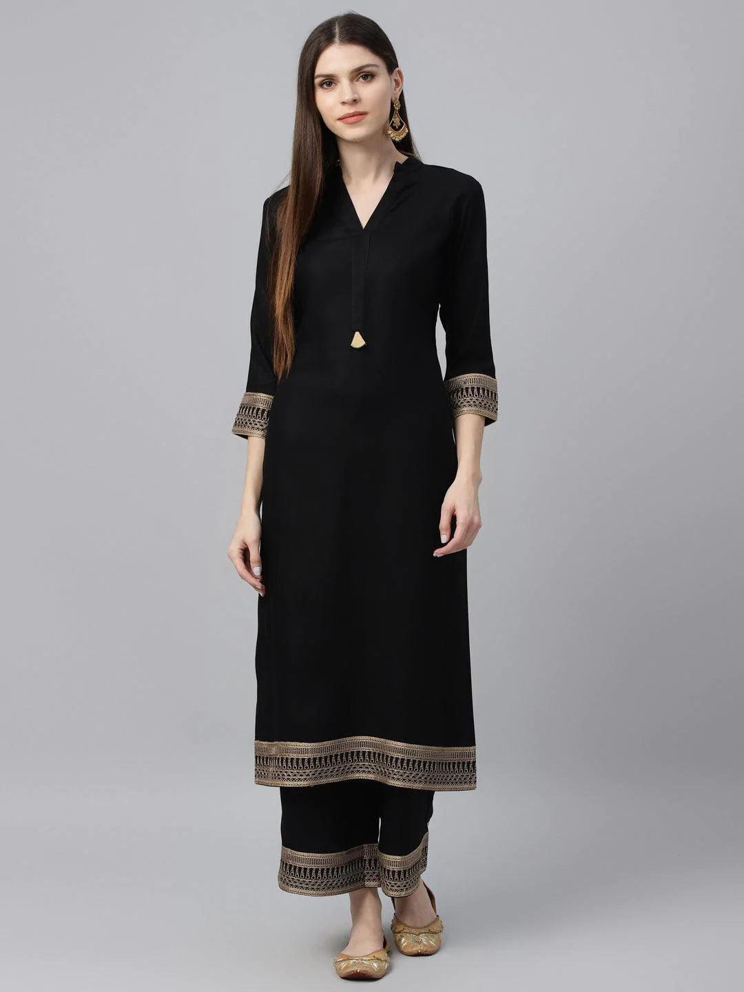 Black Solid Rayon Kurta Set - ShopLibas