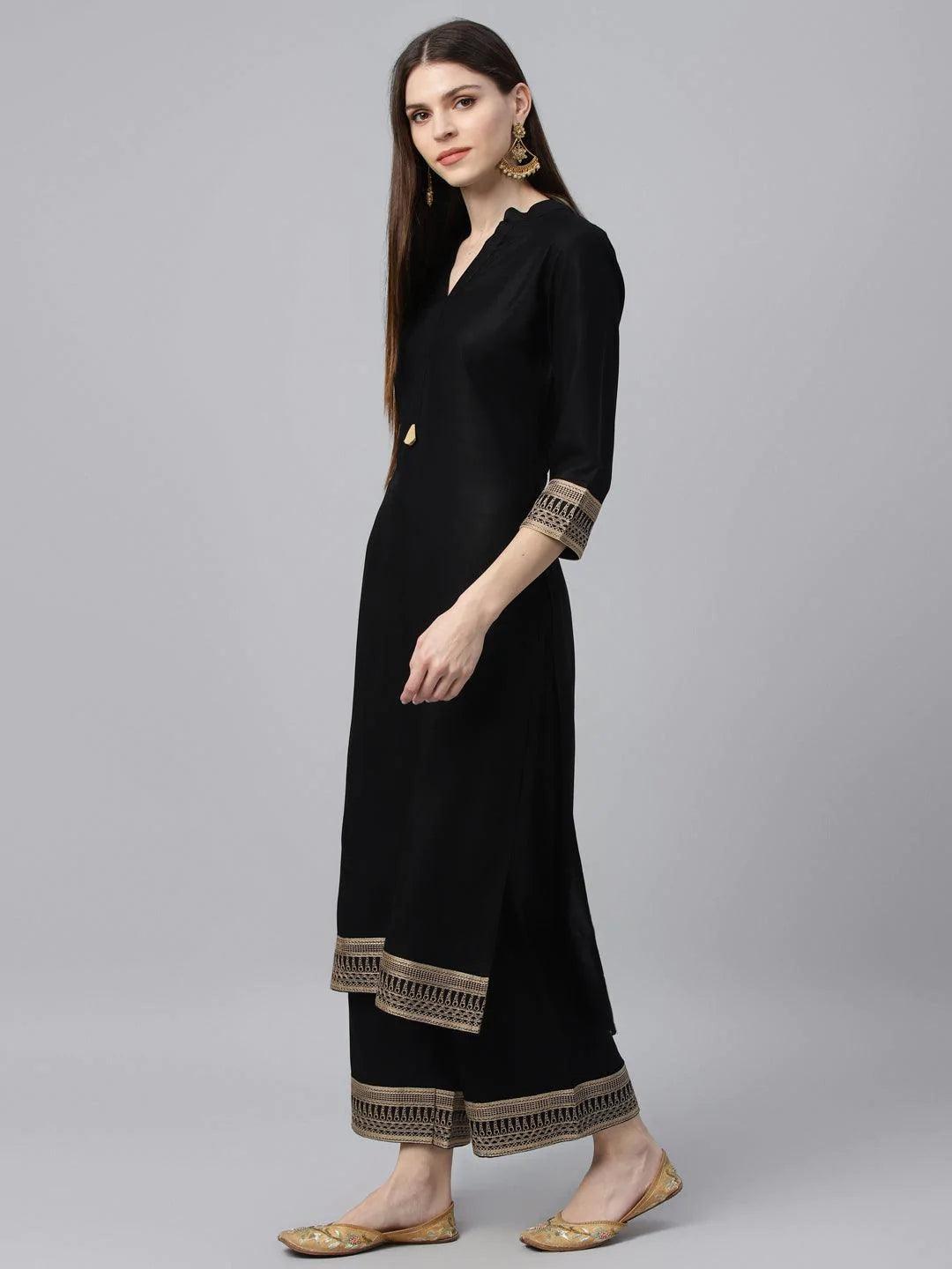 Black Solid Rayon Kurta Set - ShopLibas 
