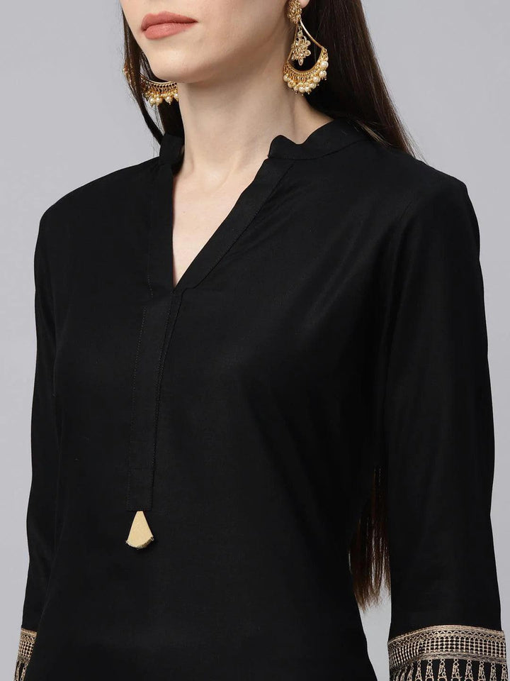Black Solid Rayon Kurta Set