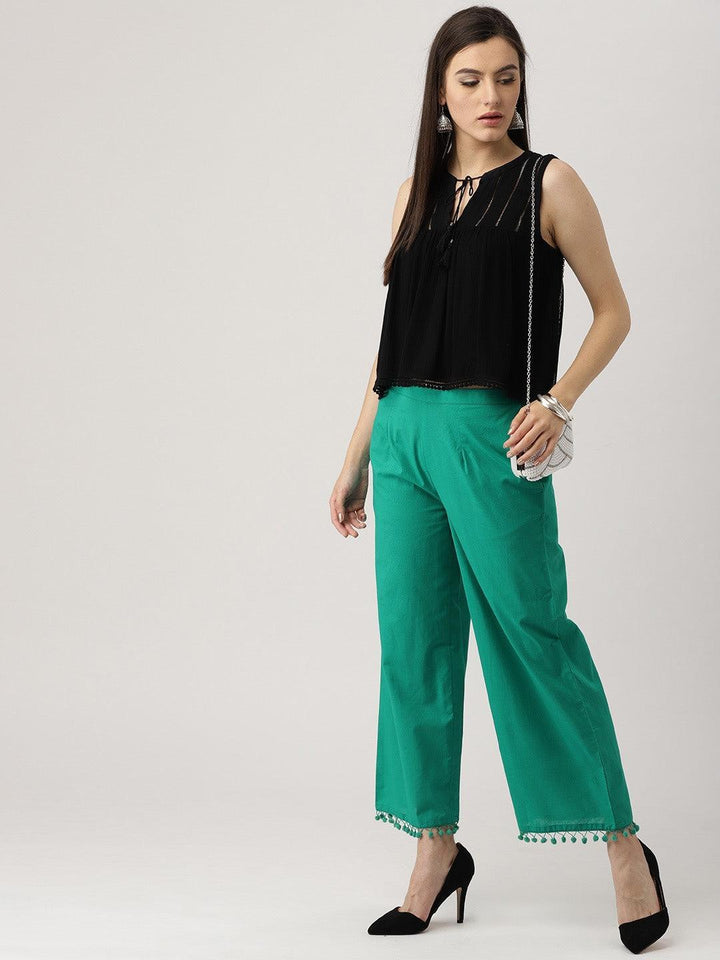Green Solid Cotton Palazzos