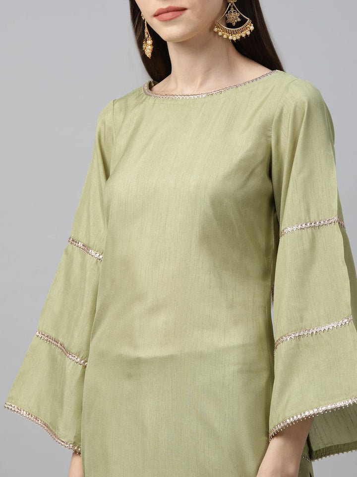Green Solid Polyester Suit Set - ShopLibas