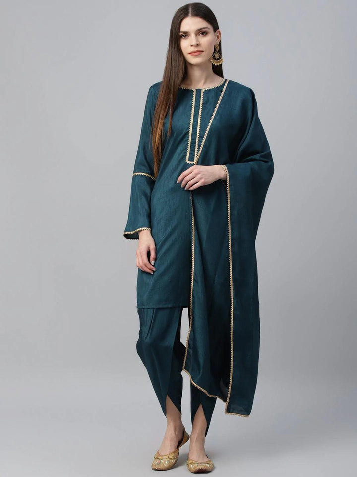 Blue Solid Polyester Suit Set - ShopLibas