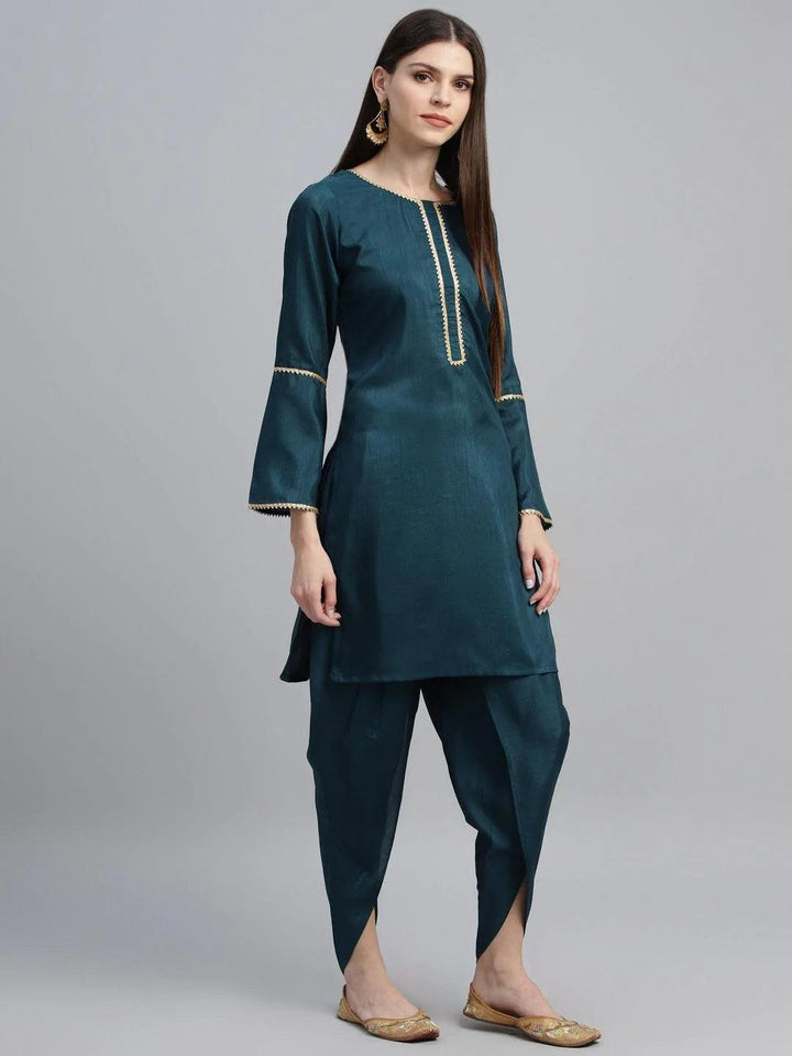 Blue Solid Polyester Suit Set - ShopLibas
