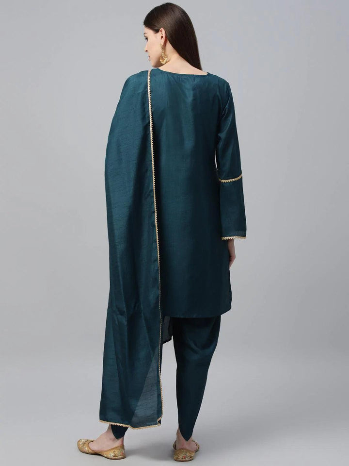 Blue Solid Polyester Suit Set - ShopLibas