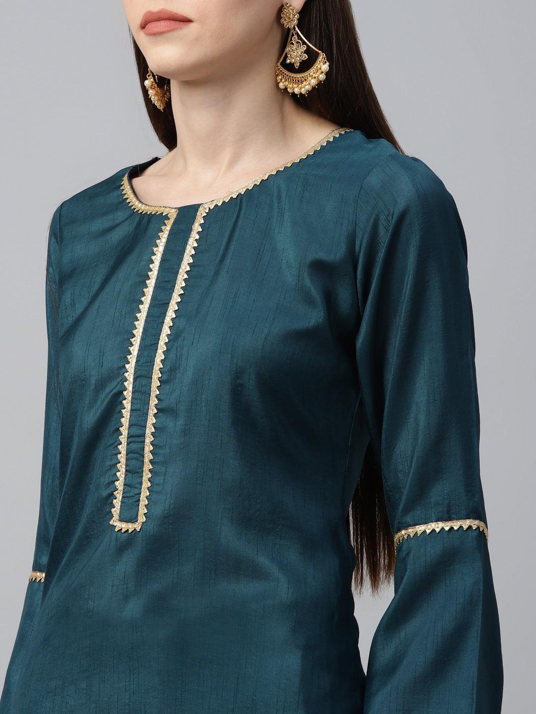 Blue Solid Polyester Suit Set - ShopLibas