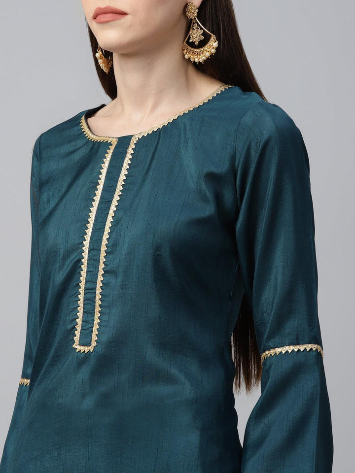 Blue Solid Polyester Suit Set - ShopLibas