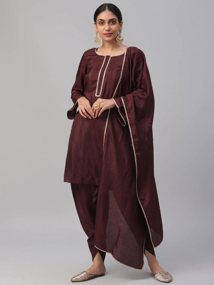 Maroon Solid Polyester Suit Set - ShopLibas