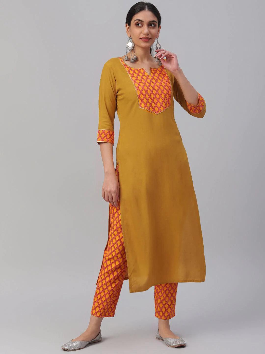 Yellow Solid Rayon Kurta Set - ShopLibas