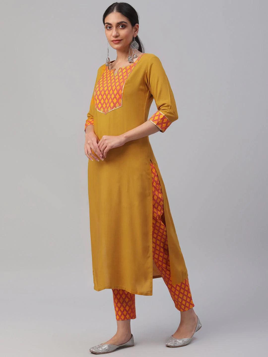 Yellow Solid Rayon Kurta Set - ShopLibas 